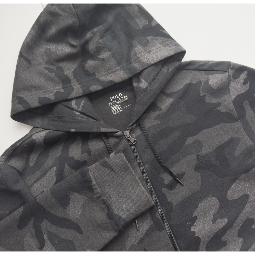 Polo Ralph Lauren Mens Performance Double Knit Full Zip Hoodie Jacket Black Camo